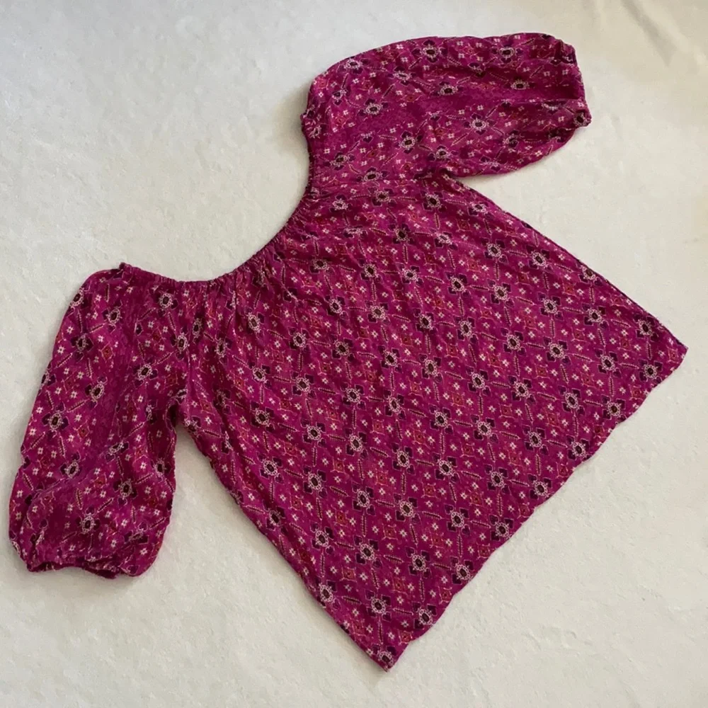 Anthropologie | Block Print Off-The-Shoulder 3/4 Length Sleeve Top Pink (XS) - Picture 11 of 15